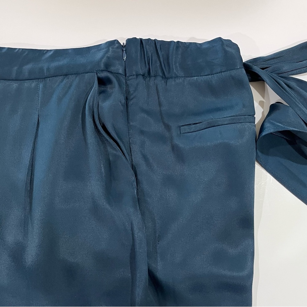 Anthropologie ett:twa Silky Satin Tie Waist Pants Tapered Ankle Blue Size US 8 - Picture 8 of 10